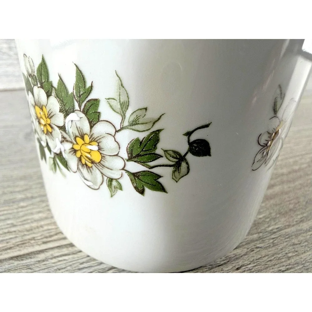 FM Limoges Porcelain Slanted Top Floral Vase Pen Pencil Eyeglass Holder France